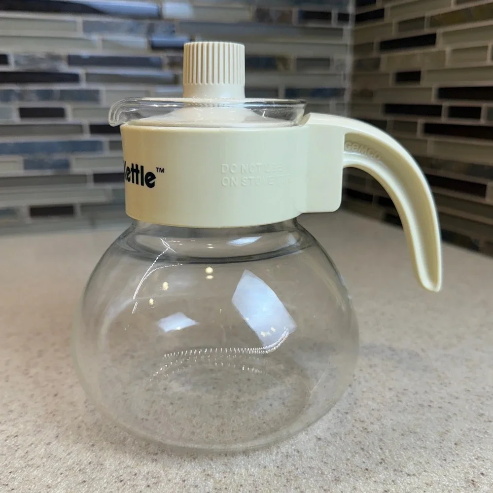 Vintage Gemco‎ Micro-Kettle Heat Resistant Glass Tea Pot & Sugar Pourer Set 6.5